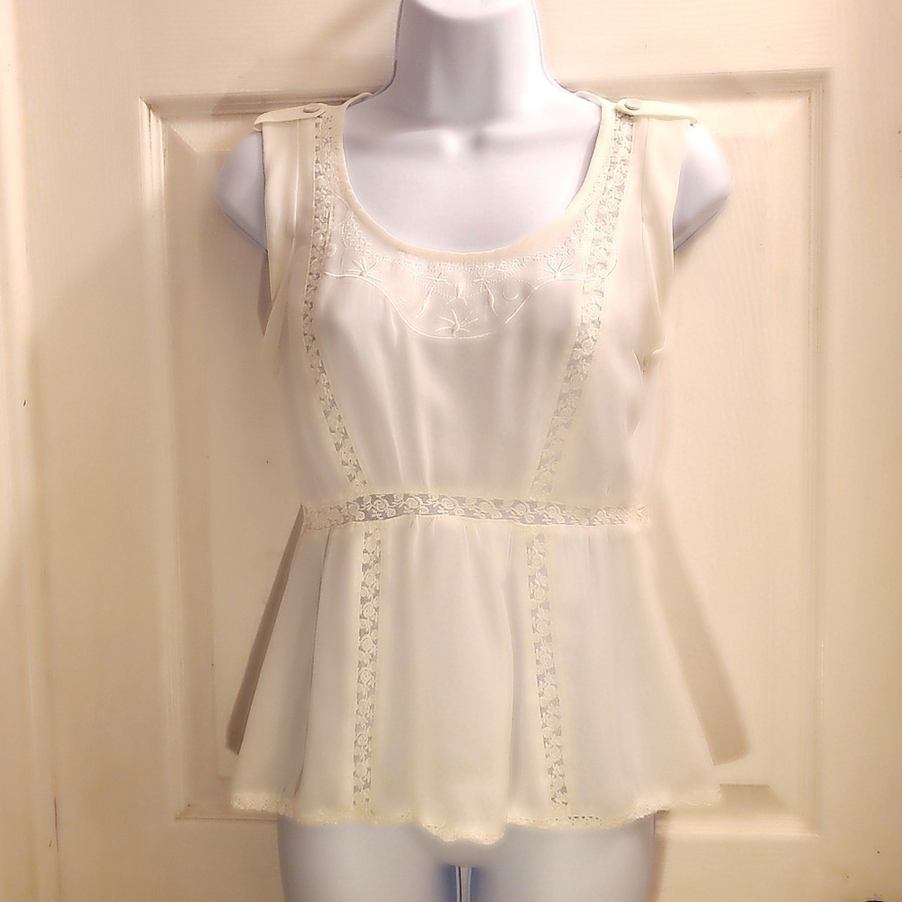 Maude blouse off-white lace detail epaulets peplum
